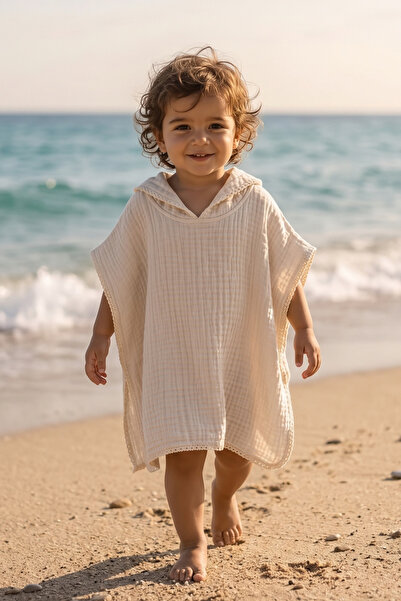 HEİANMONO Baby / Child Poncho / 4 Layers with Shepherd Stitch & Muslin - Ston...
