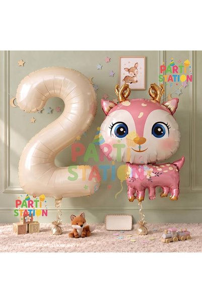 Parti Station Cute Deer 2nd Birthday Balloon Set, Deer Balloon, Woodland Them...