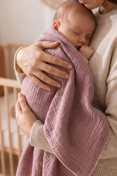 HEİANMONO Baby Blanket 100% Cotton Muslin & 4 Layers of Shepherd's Stitch & D...