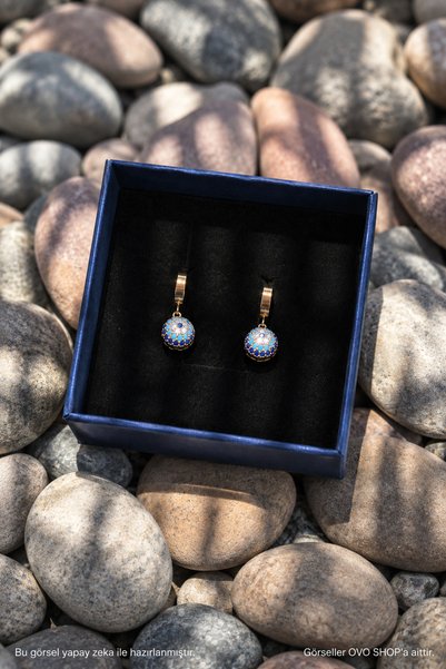 OVO SHOP Gold Hoop Steel Women's Earrings with Evil Eye Beads and Stones