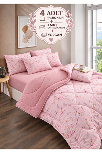 Home Çift Kişilik Welsoft Yorgan Uyku Seti Pudra 6 Parça | Lastikli Çarşaflı ...