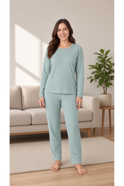 PİJART Green Corduroy Knitted Pajama Set