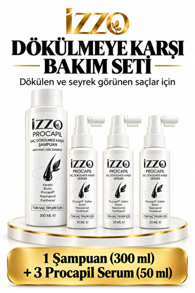 Izzo Procapil Saç Dökülmesi Karşıtı Şampuan 300 ml + 3 Adet Saç Serumu 50 ml ...