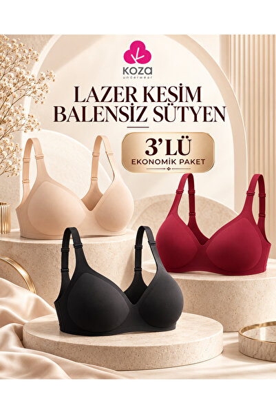 koza iç giyim 3-Piece Economical Pack Laser Cut Wire-Free Bra - Gathering Eff...