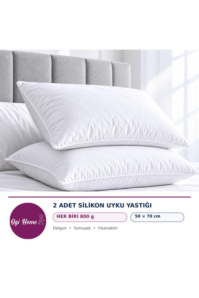 OGİ HOME 2 Adet 800x2 Gram Silikon Uyku Yastığı 50x70 cm – Dolgun, Yumuşak, Yıkanabilir Yastık