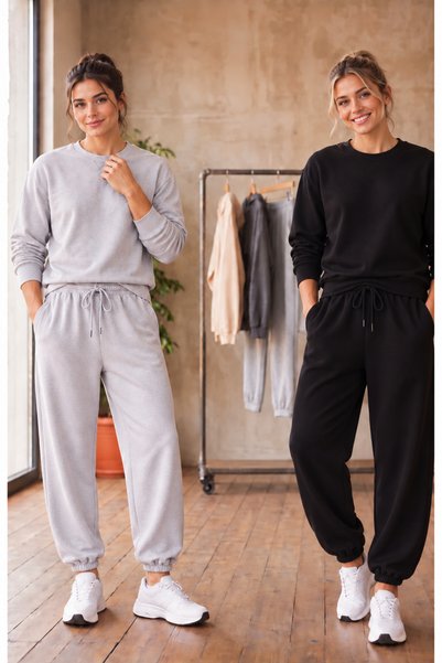 MNKSPORT MNK SPORT Ženske crne i sive jogger pantalone sa visokim strukom