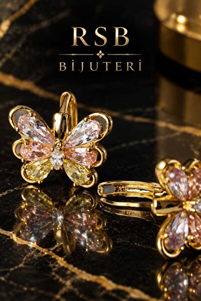 RSB Bijuteri ve Aksesuar Küpe LUXE Seri Renkli Taşlı Kelebek Halka XP Damgalı...