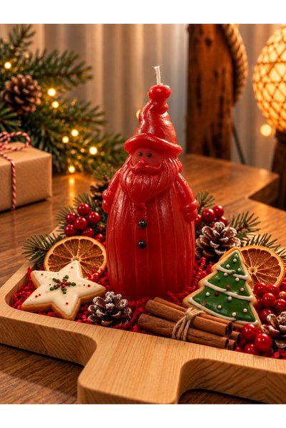 Genel Markalar Noel Baba Dekoratif Mum %100 Doğal Soya Wax Parlak El Yapımı K...