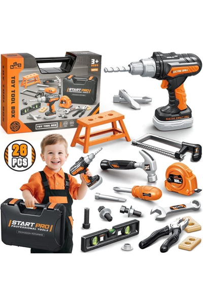 StartPro Set de unelte de jucarie START PRO cu valiza si bormasina electrica, 26 piese, 3 ani+