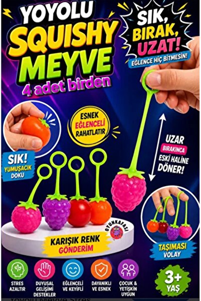 OYUNCAKSAHİLİ Çilek Üzüm Portakal Domates 4 Adet Birden Sukuşi Squishi Çek Uz...