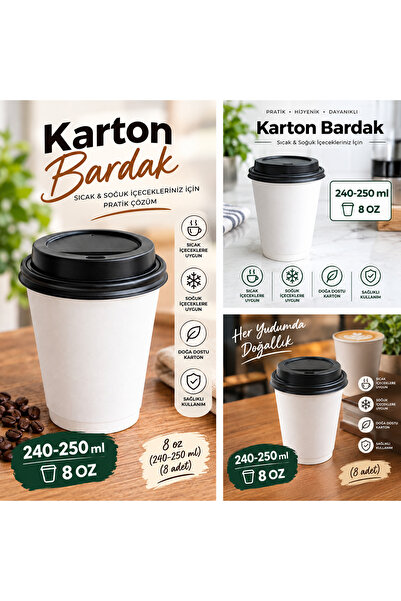 maycup 8 Oz Double Wall Çift Duvar Beyaz Karton Bardak Latte Bardağı 25 Adet ...