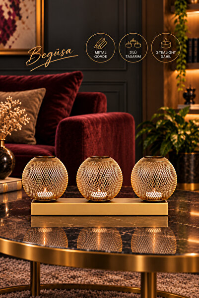 Begüsa Sera Tealight 3'lü Mumluk Eskitme, 3'lü Tealight Mumluk, Tealight Mum ...