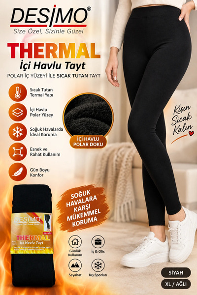 MultiButik Desimo Termal Inside Fleece Black Leggings (Talie înaltă)-Negru-50...