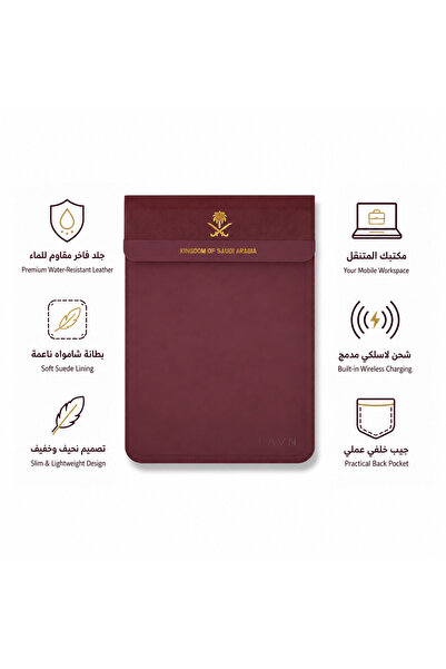 LAVN حقيبة لابتوب أصلية فاخرة من الجلد الناعم، شاحن لاسلكي بدون بطارية، بمقاس...