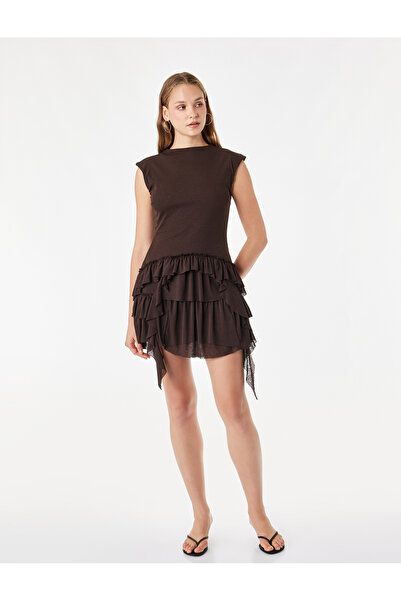 Koton Comfortable Fit Sleeveless High Neck Layered Asymmetrical Ruffle Detail...