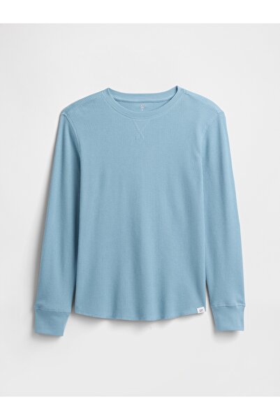 GAP Erkek Çocuk Açık Mavi Waffle-Knit T-Shirt