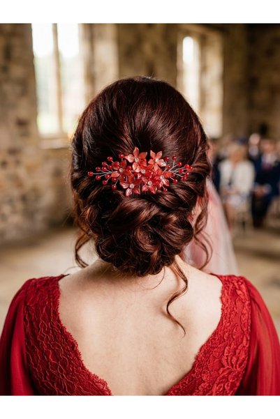 Merio tasarım Red Crystal Crown, wedding, engagement, promise, henna Hair Accessory