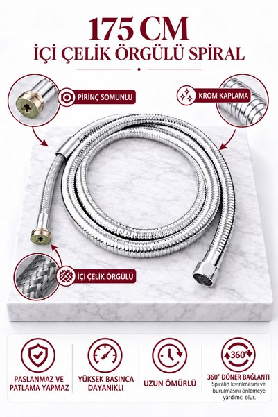 idimax ÇELİK ÖRGÜ SPİRAL (175cm) - Komple Krom Kaplama - Özel Kromajlı