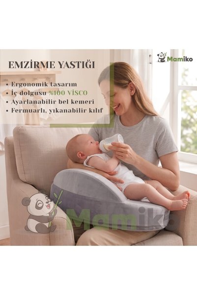 Mamiko Emzirme Yastığı, Bebek Destek Minderi, Yıkanabilir Kumaş, Hafızalı Köp...