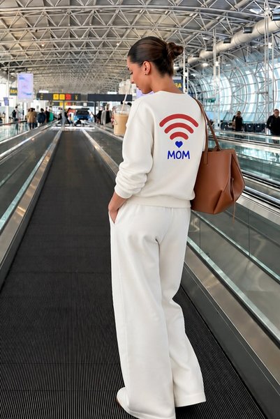 Monila Kadın Premium Kumaş 3 İplik Sırtı Mom Baskılı Sweatshirt