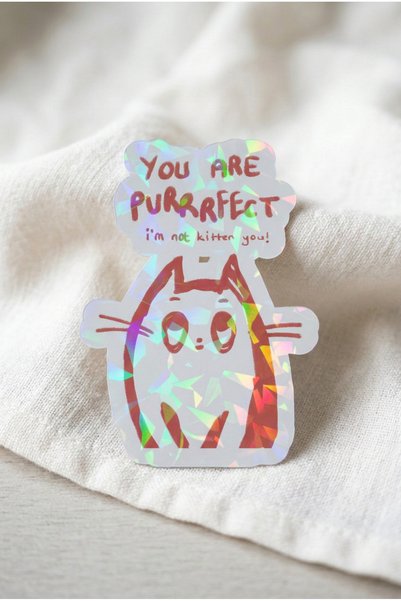 Plumie Cat Club 4-Piece Hologram Laminated Sticker Set – Laptop, Notebook, Agenda