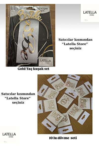 Anatolia Gold Bride Taç, Kuşak Ve 10lu Dövme Seti Bride To Be Bekarlığa Veda ...