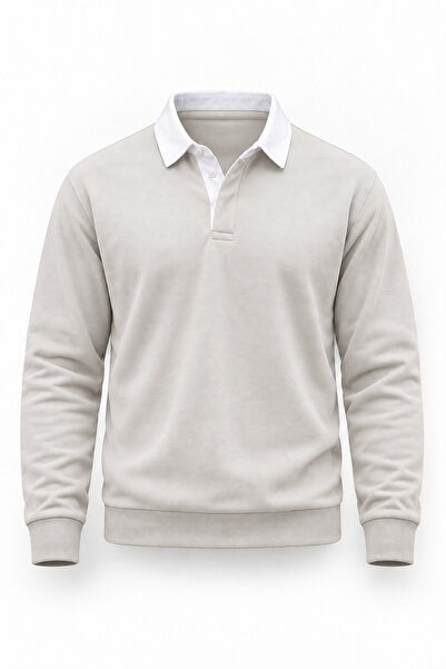 Valiberta Luis Polo Yaka Selanik Örme Kumaş Erkek Sweatshirt - Taş