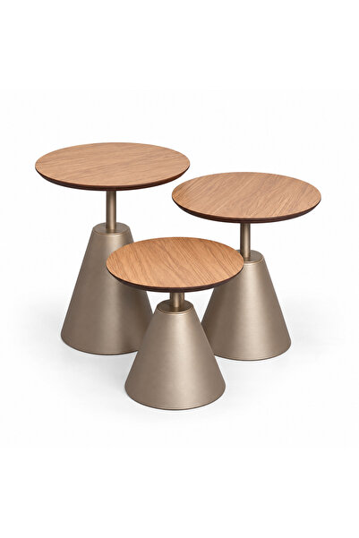 Handmade Modern 3’lü Zigon Sehpa Seti Ahşap Üst - Metal Ayak – Minimal Salon ...