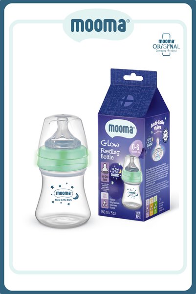 MOOMA Glow Serisi Doğal Tepkili Karanlıkta Parlayan Biberon 0-6 Ay 150 ml Yav...