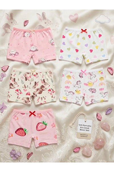 MADALİNA GIRL'S 95% COTTON MIXED PATTERN 5-PIECE BOXER