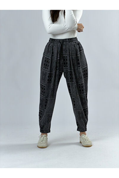 COCOPELLI Women's Poker Patterned Pleated Jogger Baggy Pants Coc2099
