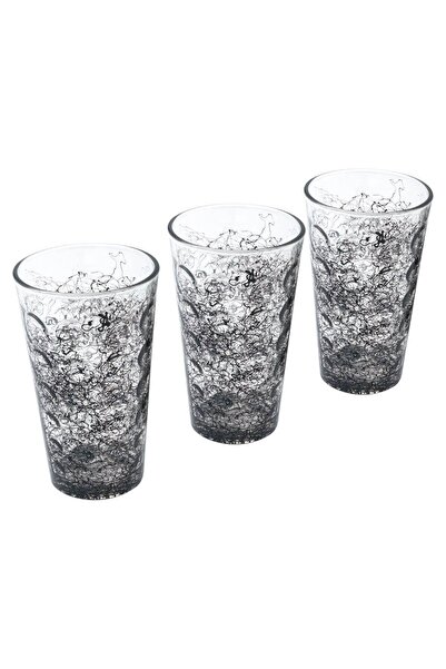 OEM Set 3 Pahare din Sticla cu Linii Negre 450ml - Inalte Model, Bucatarie