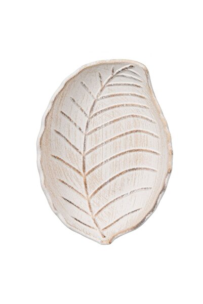 OEM Platou Decorativ din Lemn Bej Frunza Brushed 24.5x18x4cm - Platouri Supor...