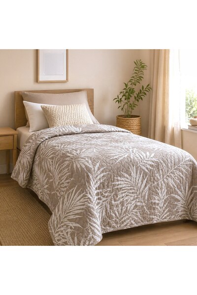 OEM Cuvertura Matlasata Reversibila pentru Pat Single Bej Frunze 160x230cm
