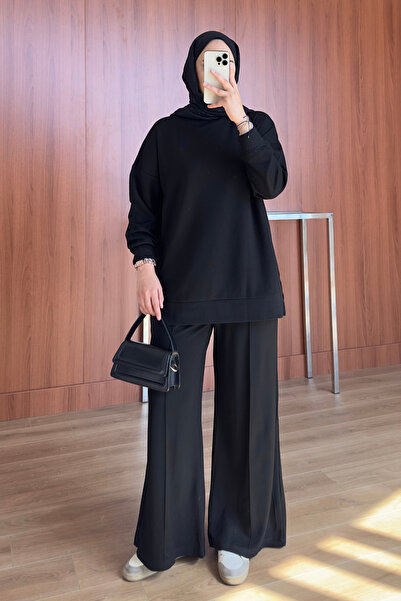 Feela Moda Oysh Modal Fabric Oversize Hijab Tunic Set 2020 Black