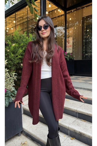 Vaveyla Cardigan de damă din tricot cu guler șal, culoare burgundy |   Model ...