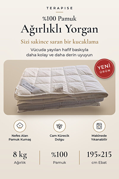Ağırlıklı Yorgan %100 Pamuk Kumaş Cam Kürecikli Ağırlıklı Battaniye Beyaz 195x215 cm 8 kg
