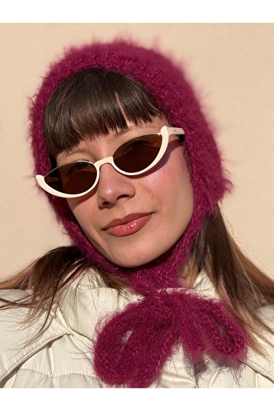 daldandala Bordo Merinos Kadın Balaclava, El Örgüsü Bone Başlık