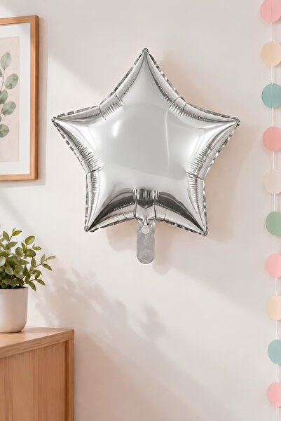 Patladı Gitti Gümüş Yıldız Folyo Balon 45 cm - Bebek Çocuk Parti Kutlama