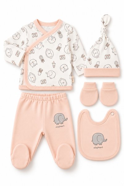 Melekpare Baby Girl Hospital Release Newborn Organic Certified 100% Cotton Bodysuit Set 5 Pieces Baby Gift