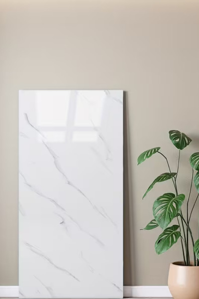 Renkli Duvarlar Shiny 30x60 cm Beden Seçenekli Parlak Beyaz Mermer Desenli Yapışkanlı Duvar Paneli Kağıdı Kaplama