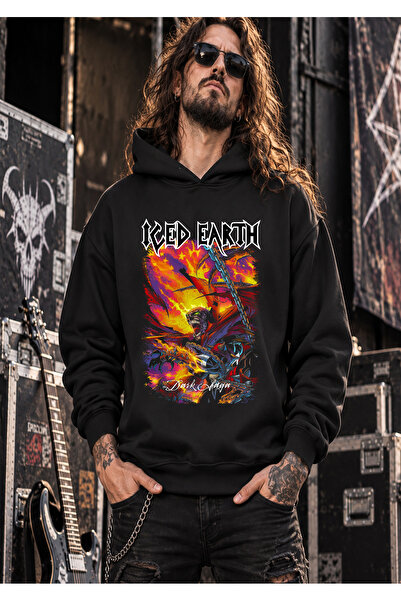BUTSHIRT ‘ICED EARTH – The Dark Saga‘ Baskılı Unisex Kapüşonlu DAR Kesim Sweatshirt