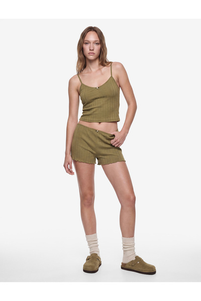 Koton Viscose Blended V-Neck Strappy Relaxed Fit Pajama Top