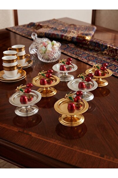 Elzem 6 LI GOLD VE GÜMÜŞ KİRAZ AKSESUARLI MAKARONLUK LOKUMLUK