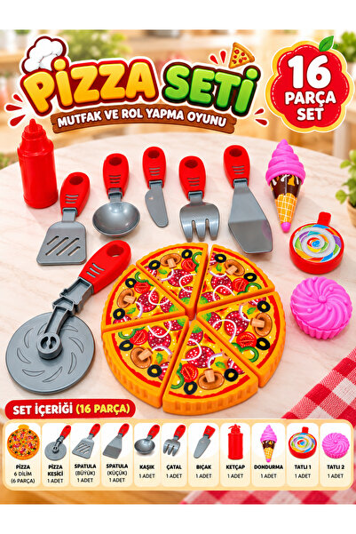 a v d a 16 Parça Pizza Yapma Oyuncak Seti Dilimlenebilir Pizza Mutfak ve Rol ...