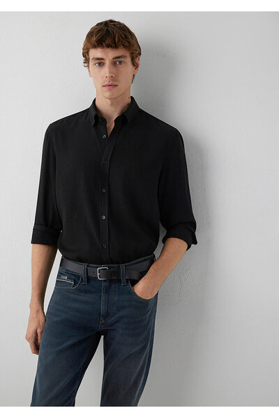 Mavi Liyosel Karışımlı Siyah Gömlek Regular Fit / Normal Kesim 0212066-900