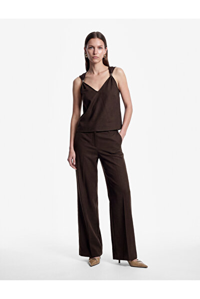 Koton V-Neck Viscose Blend Sleeveless Blouse with Metal Accessories