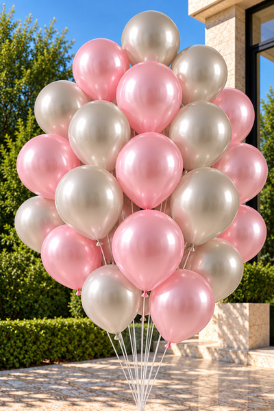 Parti dolabı Candy Pink Silver Gray Metallic Pearlescent Shiny Party Balloon ...