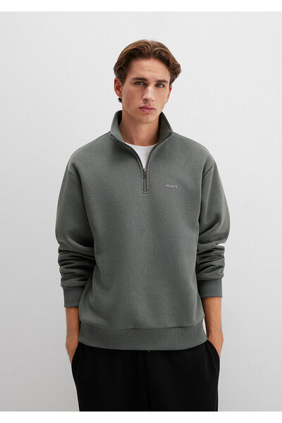 Mavi Logo Yarı Fermuarlı Yeşil Sweatshirt 0S10585-71598