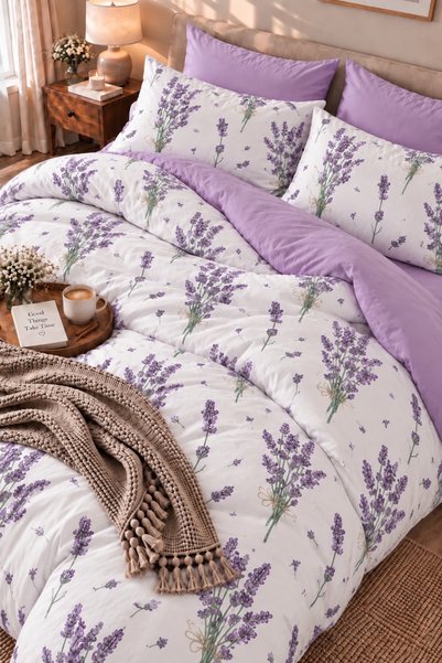 Mia Elora Double Elastic Sheet Duvet Cover Set Cotton Lavender